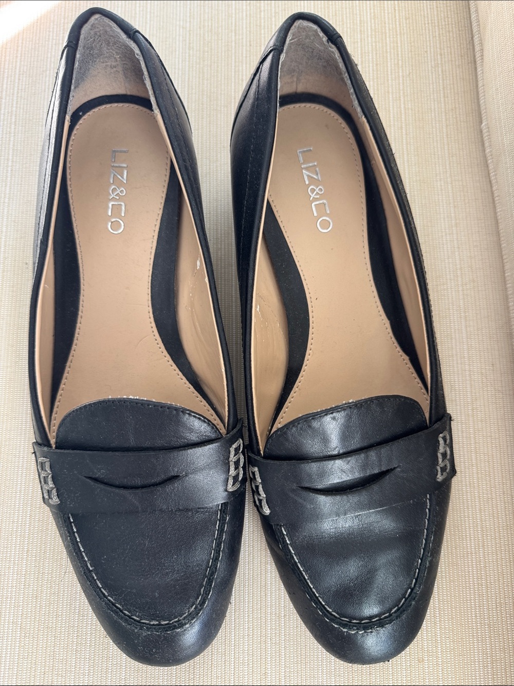 liz & co. Black Leather Penny Loafers 9W